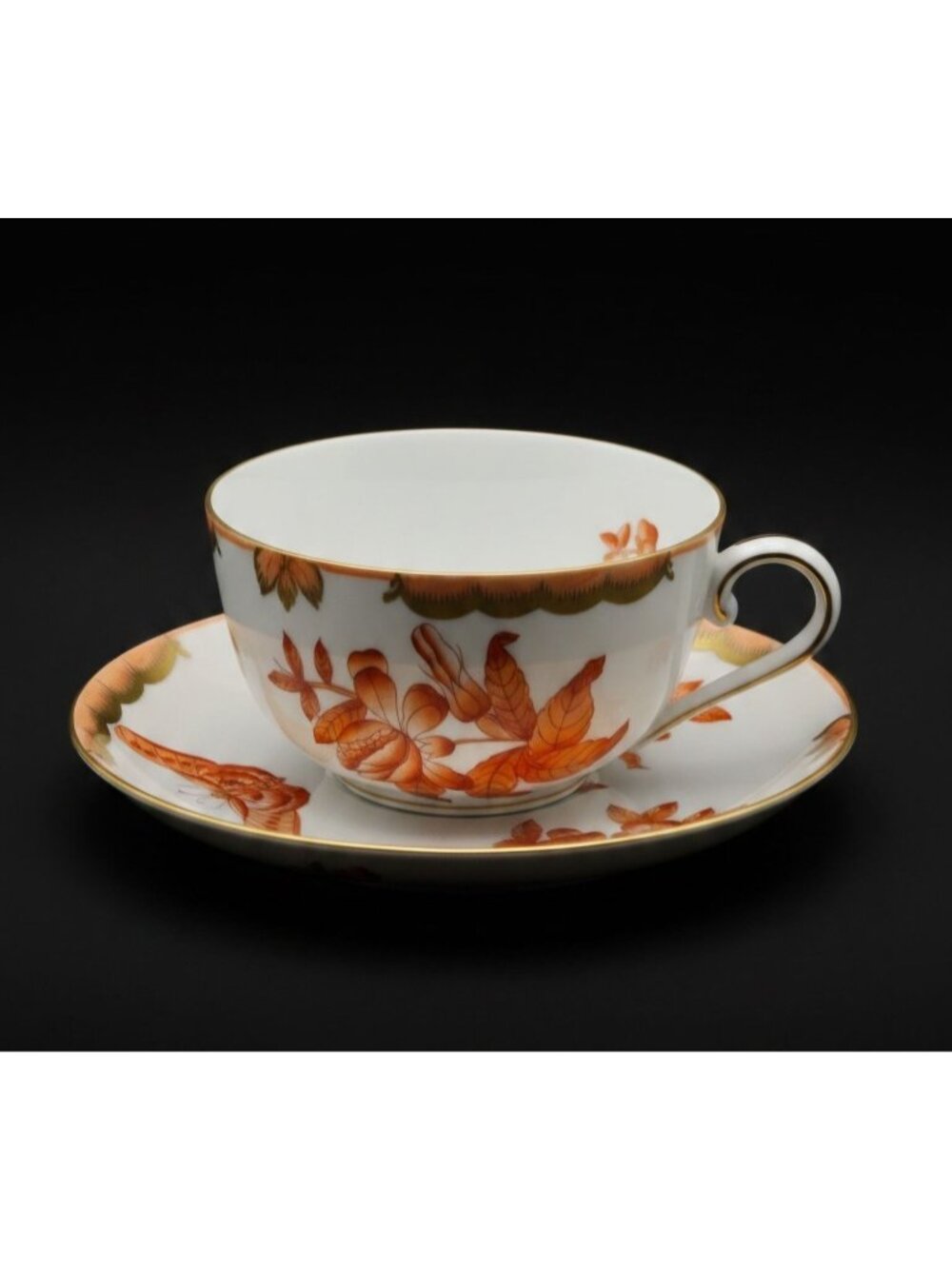 Herend Teacup, Hand Painted Fortuna Pattern, Rust Floral w/Butterfly